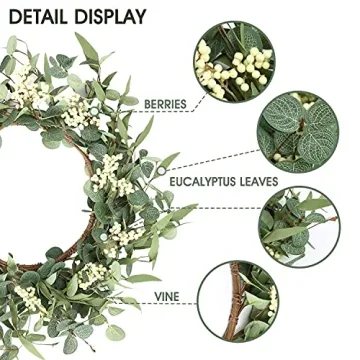 Elegant Pinkpum 20'' Eucalyptus Wreath for Home Decor