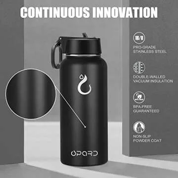 Opard Stainless Steel Water Bottle, 32 oz Vacuum Insulated Double Walled Leak Proof Sports Water Bottle with Straw for Gym Travel Camping
