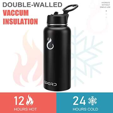 Opard Stainless Steel Water Bottle, 32 oz Vacuum Insulated Double Walled Leak Proof Sports Water Bottle with Straw for Gym Travel Camping