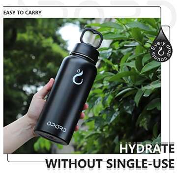 Opard Stainless Steel Water Bottle, 32 oz Vacuum Insulated Double Walled Leak Proof Sports Water Bottle with Straw for Gym Travel Camping