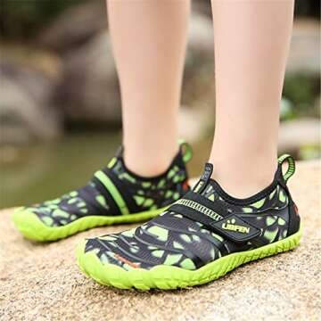 UBFEN Water Shoes for Kids Boys Girls Aqua Socks Barefoot Beach Sports Swim Pool Quick Dry Lightweight Toddler Little Big Kid A Green 13 Little Kid