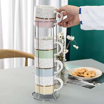 Hasense Stackable Coffee Mugs Set of 4 with Rack