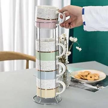 Hasense Stackable Coffee Mugs Set of 4 with Rack