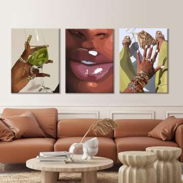 Black Woman Wall Art Set of 3 Black Girl Wall Art Decor Black Woman Portrait Artwork African America...