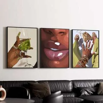 Black Woman Wall Art Set of 3 Black Girl Wall Art Decor Black Woman Portrait Artwork African American Black Women Canvas Wall Art Abstract African Women Pictures for LivingRoom Bedroom 12"x16"Unframed