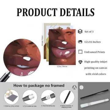 Black Woman Wall Art Set of 3 Black Girl Wall Art Decor Black Woman Portrait Artwork African American Black Women Canvas Wall Art Abstract African Women Pictures for LivingRoom Bedroom 12"x16"Unframed