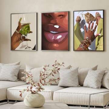 Black Woman Wall Art Set of 3 Black Girl Wall Art Decor Black Woman Portrait Artwork African American Black Women Canvas Wall Art Abstract African Women Pictures for LivingRoom Bedroom 12"x16"Unframed