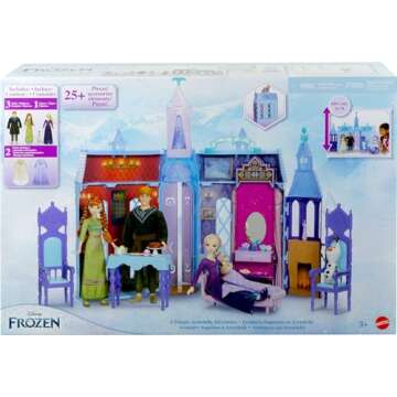 Mattel Disney Frozen Dolls & Doll House, Ultimate Arendelle Adventure Portable Castle (2+ ft) with 3 Fashion Dolls, Olaf Figure & 25+ Accessories (Amazon Exclusive)