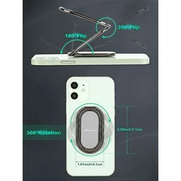 Phone Ring Holder Finger Kickstand 360°Rotation Cellphone Back Grip Foldable Cell Phone Stand for Desk Compatible with iPhone iPad Smartphones Tablets (with Universal Magnetic Car Mount)