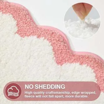 ORTIGIA Scalloped Pink Bathroom Rugs Non Slip Washable, Quick Dry Absorbent Soft Plush Microfiber Bath Mats, Bath Rugs for Bathroom Floor Carpet for Sink Bedroom, Pink and White, 20x32