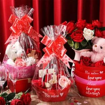 SiliFine 18 Pcs Valentines Day Baskets Gifts Empty Set Includes 6 Plastic Gift Basket Empty 6 Clear ...