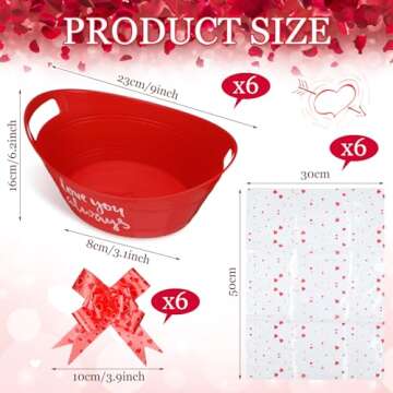 SiliFine 18 Pcs Valentines Day Baskets Gifts Empty Set Includes 6 Plastic Gift Basket Empty 6 Clear Heart Printed Gift Bags 6 Pull Bows for Holiday Birthday Wedding Party Bridal Showers DIY Supplies