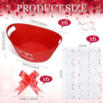 SiliFine 18 Pcs Valentines Day Baskets Gifts Empty Set Includes 6 Plastic Gift Basket Empty 6 Clear Heart Printed Gift Bags 6 Pull Bows for Holiday Birthday Wedding Party Bridal Showers DIY Supplies