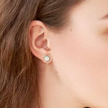 Opal Earrings Studs with 6mm Round Birthstone Gemstone Flower Earrings 925 Sterling Silver Stud Earrings for Sensitive Ears Opal Jewelry for Women Teens Girls Handmade Earrings Gift for Birthday