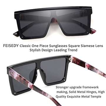 FEISEDY Oversized Sunglasses Mens Womens Flat Top Square Trendy Visor Shades UV400 B2470