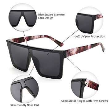 FEISEDY Oversized Sunglasses Mens Womens Flat Top Square Trendy Visor Shades UV400 B2470