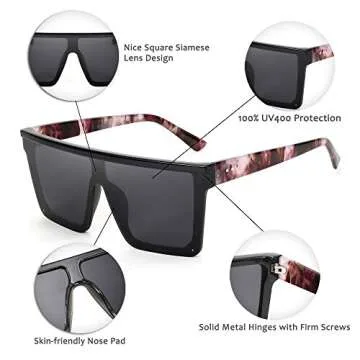FEISEDY Oversized Sunglasses Mens Womens Flat Top Square Trendy Visor Shades UV400 B2470