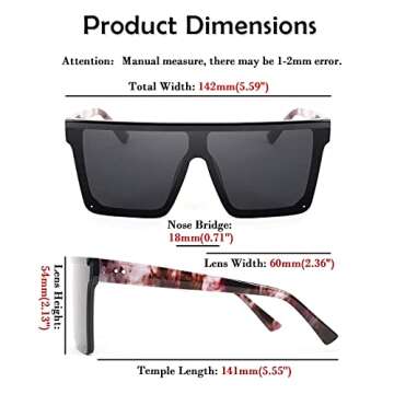 FEISEDY Oversized Sunglasses Mens Womens Flat Top Square Trendy Visor Shades UV400 B2470