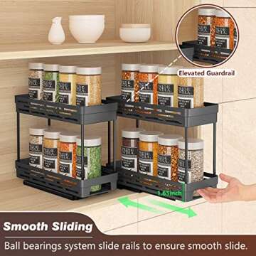DABIGE 2 Packs Pull Out Spice Rack Organizer for Cabinet, Slide Out Spice Racks Organizer, Easy to Install Spice Cabinet Organizers, 4.33''Wx10.4''Dx8.5''H, Each Tier Hold 10 Spice Jars - 2 Tier