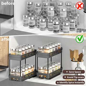DABIGE 2 Packs Pull Out Spice Rack Organizer for Cabinet, Slide Out Spice Racks Organizer, Easy to Install Spice Cabinet Organizers, 4.33''Wx10.4''Dx8.5''H, Each Tier Hold 10 Spice Jars - 2 Tier