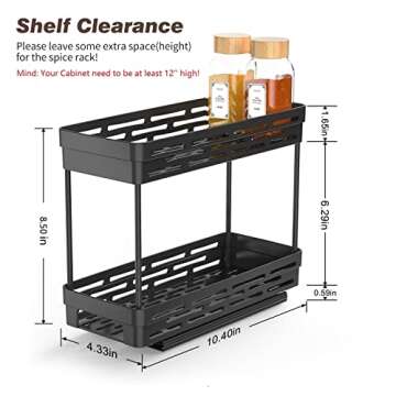 DABIGE 2 Packs Pull Out Spice Rack Organizer for Cabinet, Slide Out Spice Racks Organizer, Easy to Install Spice Cabinet Organizers, 4.33''Wx10.4''Dx8.5''H, Each Tier Hold 10 Spice Jars - 2 Tier