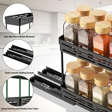 DABIGE 2 Packs Pull Out Spice Rack Organizer for Cabinet, Slide Out Spice Racks Organizer, Easy to Install Spice Cabinet Organizers, 4.33''Wx10.4''Dx8.5''H, Each Tier Hold 10 Spice Jars - 2 Tier