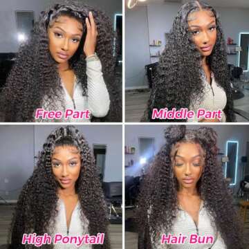 Pizazz 13x4 HD Lace Front Wigs Human Hair Pre plucked with Natural Hairline 180 Density Brazilian Deep Wave Frontal Wigs Human Hair Bleached Knots with Baby Hair (22 Inch, Black color)