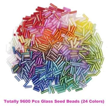 EuTengHao 9600pcs Tube Beads Kit Glass Bugle Seed Beads Small Craft Beads for DIY Bracelet Necklaces Crafting Jewelry Making Supplies with Two Crystal String (7mm, 400 Per Color, 24 Colors)