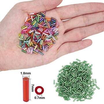 EuTengHao 9600pcs Tube Beads Kit Glass Bugle Seed Beads Small Craft Beads for DIY Bracelet Necklaces Crafting Jewelry Making Supplies with Two Crystal String (7mm, 400 Per Color, 24 Colors)