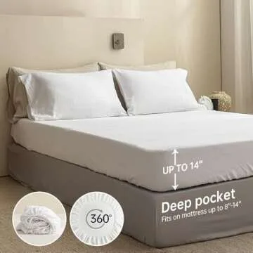 Simple&Opulence 100% Linen Sheets King Size Set, 4 Pcs Natural French Linen Bed Sheets, Breathable Soft Durable Bedding Set for All Season (White, King)