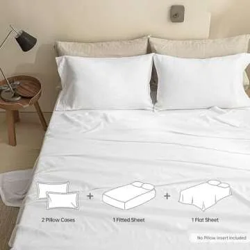 Simple&Opulence 100% Linen Sheets King Size Set, 4 Pcs Natural French Linen Bed Sheets, Breathable Soft Durable Bedding Set for All Season (White, King)