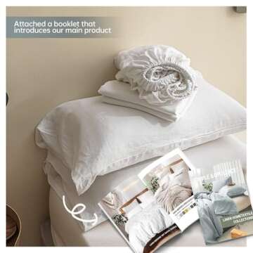 Simple&Opulence 100% Linen Sheets King Size Set, 4 Pcs Natural French Linen Bed Sheets, Breathable Soft Durable Bedding Set for All Season (White, King)