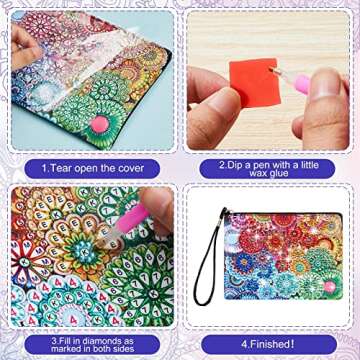 Geyoga 2 Pcs Diamond Painting Purses 5D DIY Diamond Painting Handbag Art Wristlet Clutch Bag for Women Makeup Gift (Elegant)