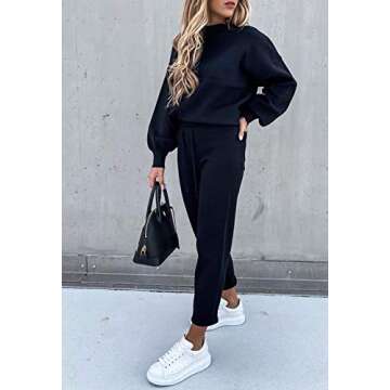 Fixmatti Women's Solid 2 Piece Casual Outfits Long Sleeve Sweatshirt Jogger Pants Tracksuit Navy Blue S