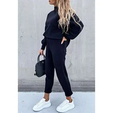 Fixmatti Women's Solid 2 Piece Casual Outfits Long Sleeve Sweatshirt Jogger Pants Tracksuit Navy Blue S