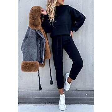 Fixmatti Women's Solid 2 Piece Casual Outfits Long Sleeve Sweatshirt Jogger Pants Tracksuit Navy Blue S