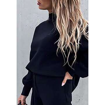 Fixmatti Women's Solid 2 Piece Casual Outfits Long Sleeve Sweatshirt Jogger Pants Tracksuit Navy Blue S