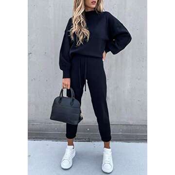 Fixmatti Women's Solid 2 Piece Casual Outfits Long Sleeve Sweatshirt Jogger Pants Tracksuit Navy Blue S