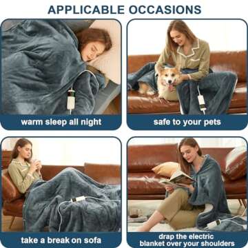 Electric Heated Blanket Heating Full 62"X 84",Thick Soft Warming Plush Electric Lap Sherpa Blanket for Adults with 5-Position Timer &10 Heating Levels,Machine Washable(Grey)