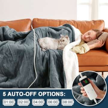 Electric Heated Blanket Heating Full 62"X 84",Thick Soft Warming Plush Electric Lap Sherpa Blanket for Adults with 5-Position Timer &10 Heating Levels,Machine Washable(Grey)