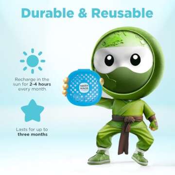 Trash Ninja Trash Can Deodorizer - Garbage Can Deodorizer with Activated Charcoal, Reusable Trash Can Odor Eliminator, Stick On Garbage Can Air Freshener, Trash Deodorizer with a Fresh Ocean Scent