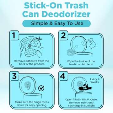 Trash Ninja Trash Can Deodorizer - Garbage Can Deodorizer with Activated Charcoal, Reusable Trash Can Odor Eliminator, Stick On Garbage Can Air Freshener, Trash Deodorizer with a Fresh Ocean Scent