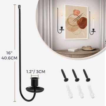 Bulado Wall Candle Sconces Set of Two, Metal Wall Candle Holder, Black Wall Mounted Candle Holder, Modern Sconces Wall Decor Set of 2 for Living Room Farmhouse Fireplace Wedding
