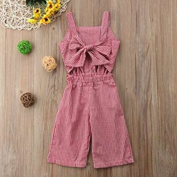 Kids Toddler Baby Girl Red Plaid Big Bow Sleeveless Romper Jumpsuit 1-6 Years