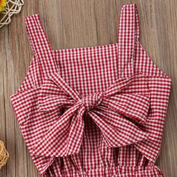 Toddler Baby Girl Red Plaid Big Bow Romper Jumpsuit