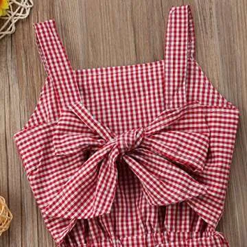 Toddler Baby Girl Red Plaid Big Bow Romper Jumpsuit