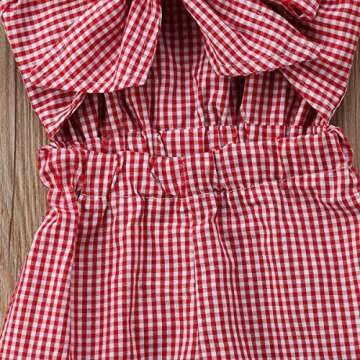 Toddler Baby Girl Red Plaid Big Bow Romper Jumpsuit