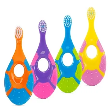 Slotic Baby Toothbrush Set for 0-2 Years, Safe and Sturdy Teething Brush (4-Pack)