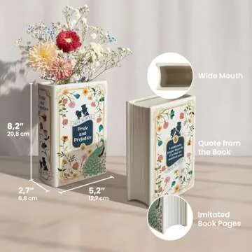 H&H Pride and Prejudice Book Vase For Flowers - Large Ceramic Book Planter Pot - Jane Austen Bookish Decor - Top #1 Pride and Prejudice Gifts and Book Vases - Bookshelf Vase For Flowers - 2025 Edition