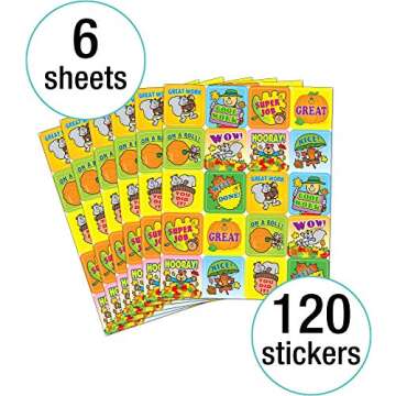 Carson Dellosa 120 Fall Stickers for Kids, 6 Sheets of Pumpkin, Autumn Leaves, Scarecrow & Positive ...